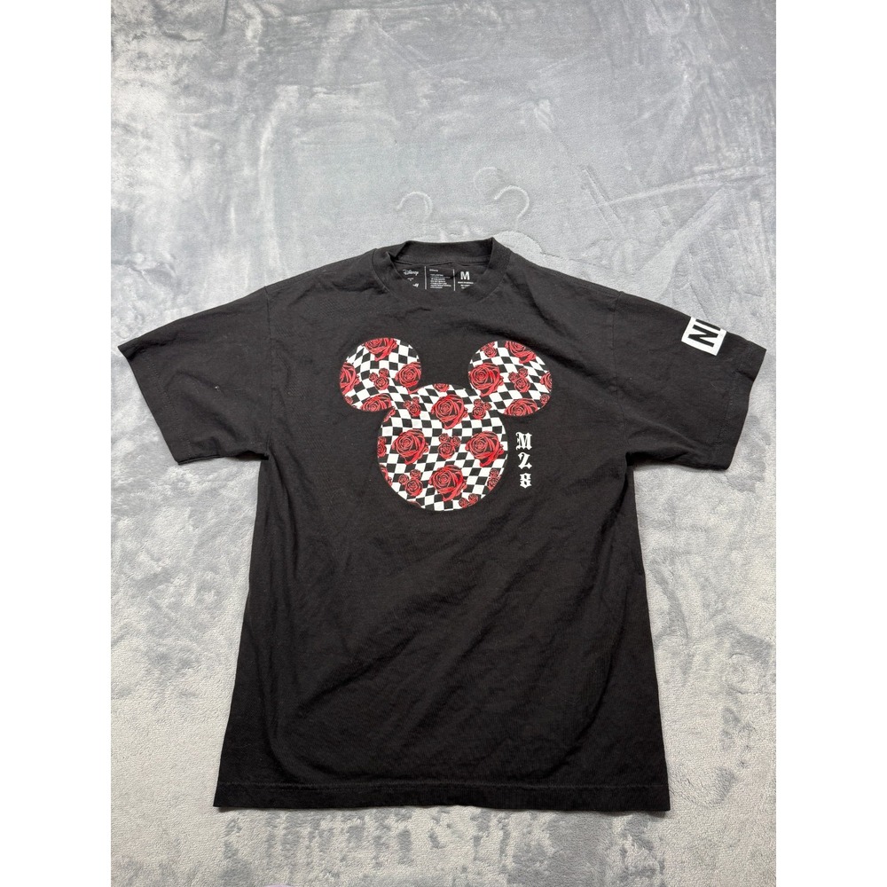 Disney Neff Collection T-Shirt Mens Medium Black Mickey Mouse Checkered Rose M28